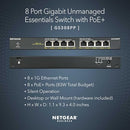 NETGEAR 8-PORT POE+ GIGABIT ETHERNET UNMANAGED ESSENTIALS SWITCH GS308PP - BLACK - Like New