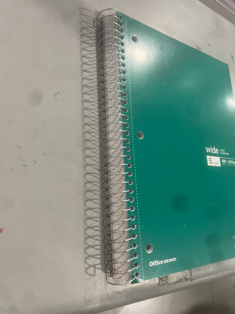 OFFICE DEPOT WIREBOUND NOTEBOOK 8" X 10-1/2", 5 SUBJECTS 180 SHEETS - GREEN - Brand New
