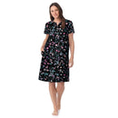 ARIA SHORT SLEEVE SPLIT NECK HENLEY COTTON NIGHTGOWN - SIZE: WOMEN 4X - BLACK - Brand New