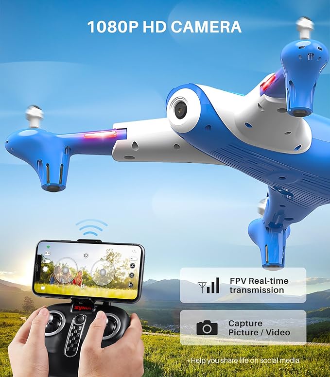 SYMA Drone Camera 1080P FPV RC Quadcopter Optical Flow Positioning - BLUE Like New