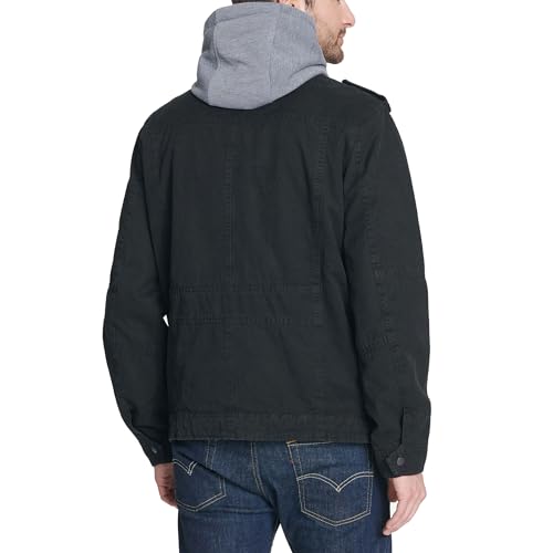 LEVI'S MEN'S WASHED COTTON HOODED MILITARY JACKET MEN 2XL BLACK - Brand New
