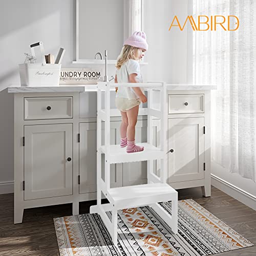 AMBIRD TODDLER STEP STOOL 3 HEIGHT KITCHEN STOOL 18-48 MONTHS KIDS - WHITE - Like New