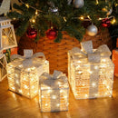 SANHSEHOME SET OF 3 LIGHTED GIFT BOXES, 140 LED LIGHT UP PRESENT, WHITE/SILVER - Like New