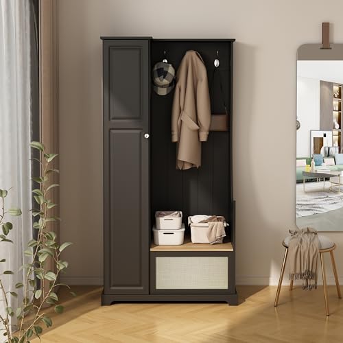 GENERIC WARDROBE, LOCKER HALL TREE WITH BENCH, LOCKER, ANTI-TIPPING, - BLACK - Like New