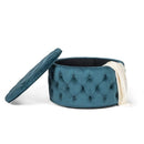 Adeco Round Storage Ottoman Button Tufted Footrest Stool Bench Teal- Velvet - Brand New