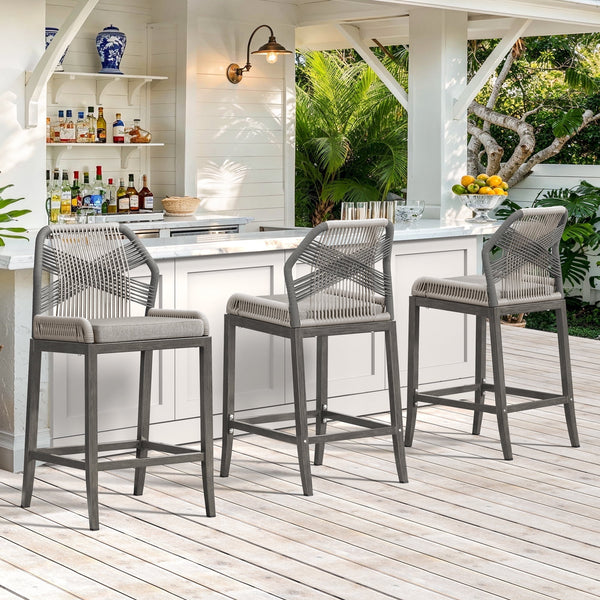 DYCANPO 26.5''H OUTDOOR COUNTER HEIGHT CHAIRS BOHO-STYLE SET OF 3 - SLATE GRAY - Like New