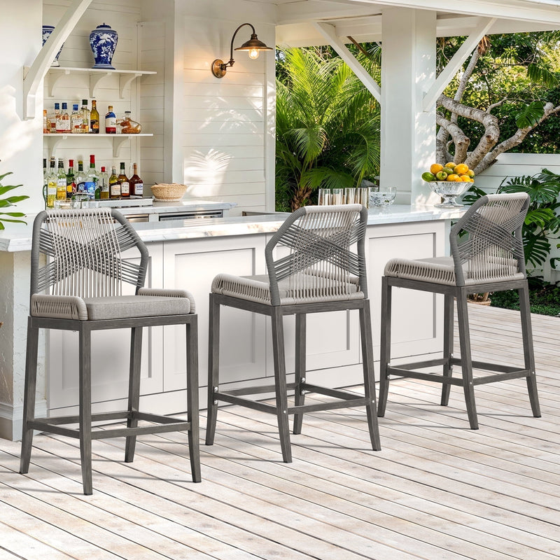 DYCANPO 26.5''H OUTDOOR COUNTER HEIGHT CHAIRS BOHO-STYLE SET OF 3 - SLATE GRAY - Like New