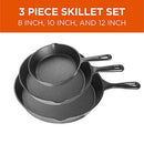 COMMERCIAL CHEF 3-PIECE CAST IRON SKILLET SET - PRE-SEASONED CAST IRON COOKWARE - Like New