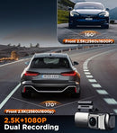 TECIVAL DASH CAM FRONT AND REAR 2.5K 1080P DUAL DASH CAMERA 64GB SD CARD - BLACK - Like New