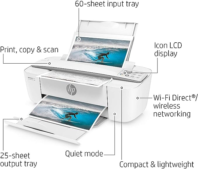 HP DeskJet 3755 Compact All-in-One Wireless Printer J9V91A - Stone Accent - Like New