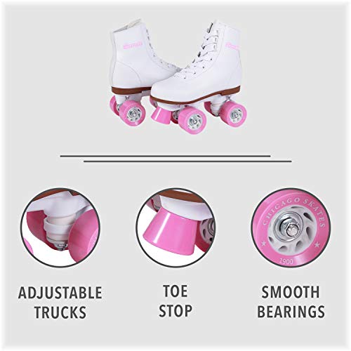 Chicago Rink Roller Skates Classic High-Top Quad Skates Padded Ankle - White - Like New