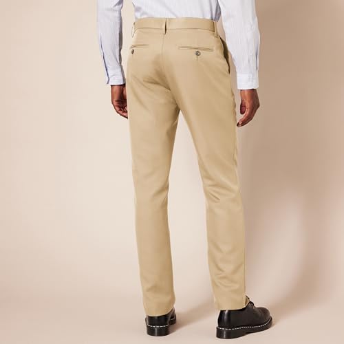 AMAZON ESSENTIALS SLIM-FIT FLAT-FRONT DRESS MEN'S PANT MEN'S 28WX28L - KHAKI - Brand New
