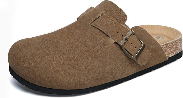 XIAKOLAKA WOMEN'S SUEDE CLOGS BUCKLE SLIP ON FOOTBED - SIZE: WOMEN 10.5 - BROWN - Like New
