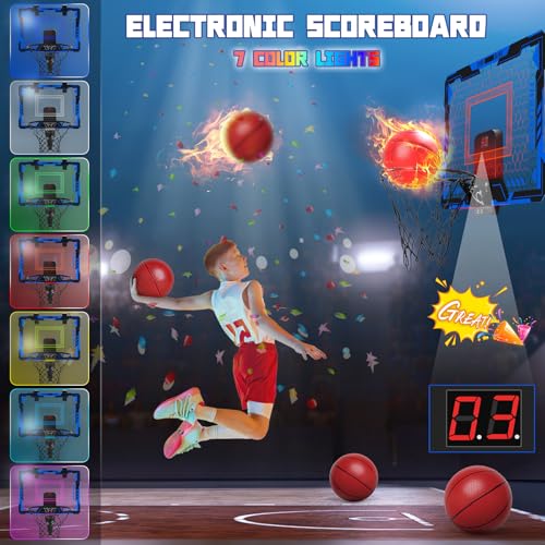 MAYSIDA REMOTE CONTROL BASKETBALL HOOP INDOOR FOR KIDS OVER THE DOOR BASKETBALL - Like New