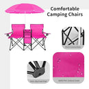 KOTEK Double Camping Chair Folding Removable Umbrella Cup Holders (Pink) - Like New
