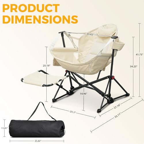 AINFOX HAMMOCK CAMPING CHAIR FOOTREST FOLDABLE PORTABLE ROCKING CHAIRS - BEIGE - Like New