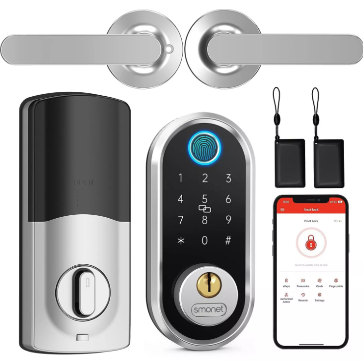 SMONET Fingerprint Front Door Lock Keyless Digital Keypad Y1-SBF2LH-S - Silver Like New