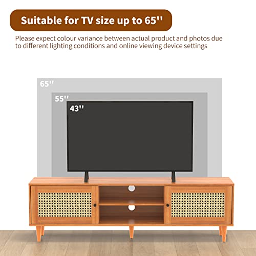 EASYCOM RATTAN TV STAND FOR 65 INCH TV FARMHOUSE RATTAN 151-TVST - NATURE - Like New
