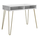 NOVOGRATZ ATHENA COMPUTER DESK WITH STORAGE, WHITE FAUX MARBLE - WHITE MARBLE - Like New
