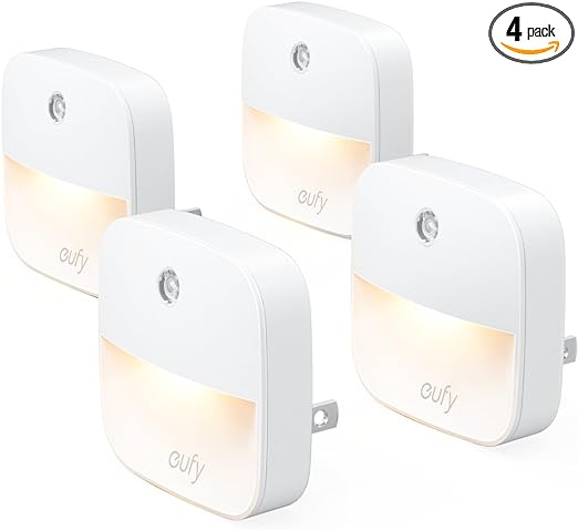 Eufy Plug-in Night Light Warm White LED Dusk-to-Dawn 4 Pack AK-T1303121 - White Like New