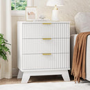 XIXINI FLUTED NIGHTSTAND 24" WIDE WITH 3 LARGE STORAGE DRAWERS HLG047-WH - WHITE - Like New