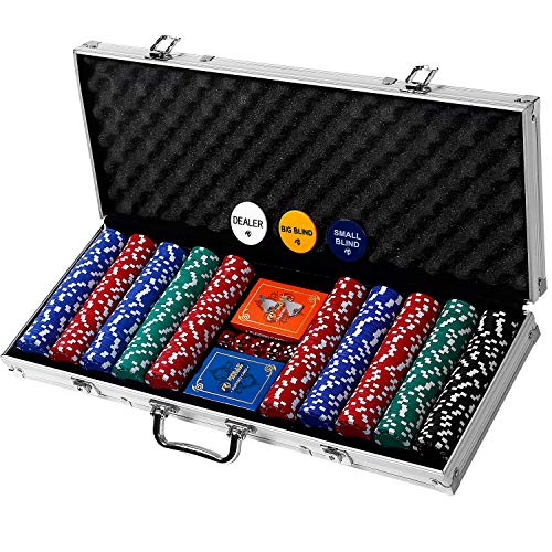 RALLY AND ROAR PROFESSIONAL POKER SET W/ HARD CASE 500 CHIPS SILVER/RED/GREEN - Like New