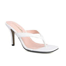 ComeShun Women Slip On Kitten Heels Mules Square Toe Flip Flops Sandals White - Like New