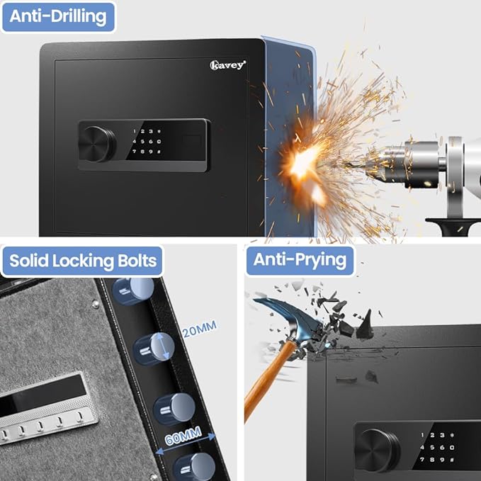 Kavey 1.6 Cub Safe Box Backlit Touch Screen Keypad Dual Alarm System - Black - Like New