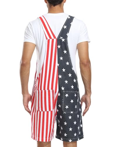 YUANBANG UNISEX PRINTED OVERALLS SHORTS ROMPER MEN 6XL - RED-1 - Like New