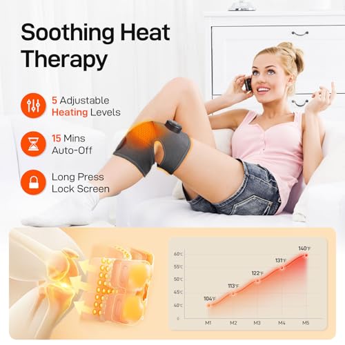 8 Modes & 20 Intensities Cordless Heated Knee Massager,knee brace for Arthritis - Like New