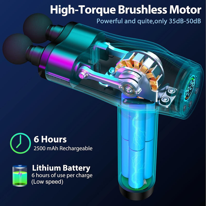 DARKIRON Double-Head Deep Tissue 4 Speeds Percussion Massage Gun - BLACK - Like New