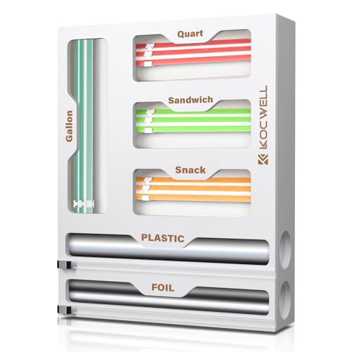 KOCWELL BAG ORGANIZER PLASTIC WRAP DISPENSER WITH CUTTER, 6 IN 1 KITCHEN - WHITE - Brand New