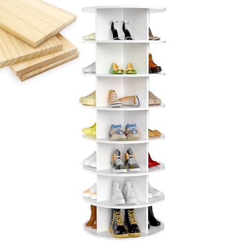 ROSEDATE WOODEN ROTATING SHOE RACK TOWER 7-TIER SPINNING SHOE - Scratch & Dent