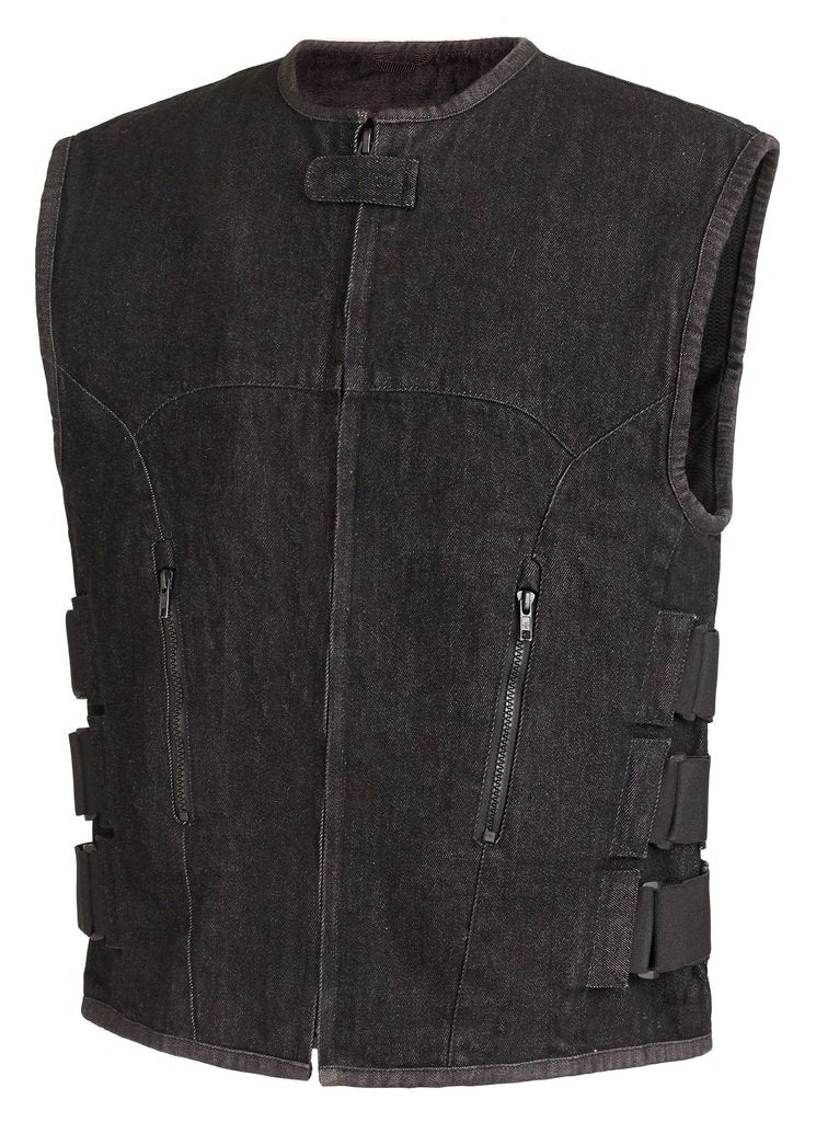 TEAM43003DNML True Element Men's Denim Vest Adjustable Side Straps Black L - Brand New