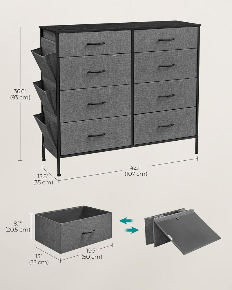 SONGMICS CHEST OF DRAWERS BEDROOM 8 FABRIC DRAWERS 35 X 107 X 93 CM SLATE GRAY - Like New