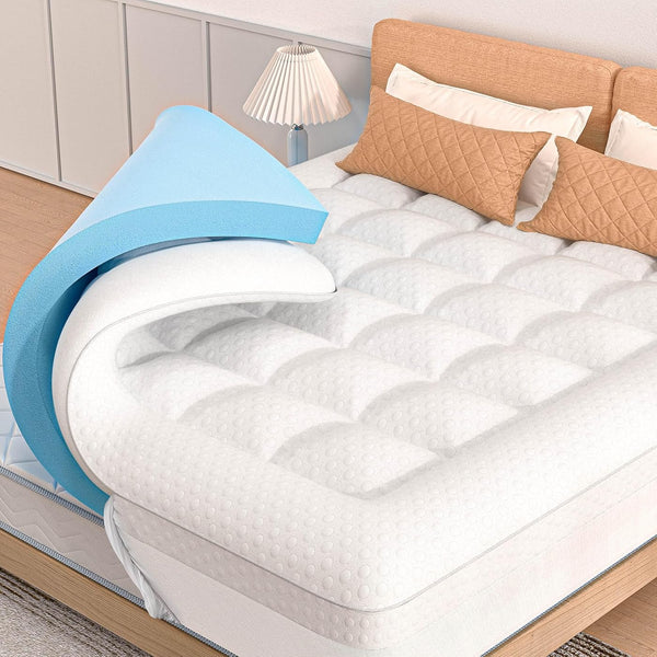 APRLEAF MATTRESS TOPPER CALKING SIZE BED 4 INCH DUAL LAYER - WHITE - Like New