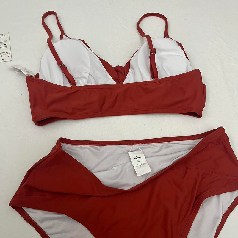 CUPSHE WOMEN'S BIKINIS-AND-TANKINI-SETS - SIZE: M - BROWN/ORANGE - Brand New