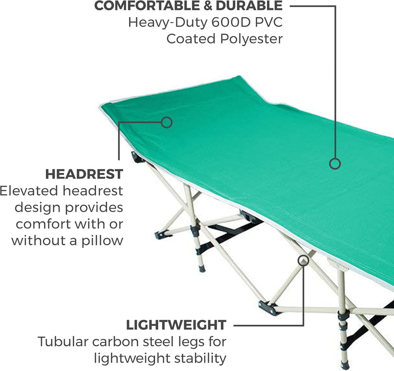 OSAGE RIVER CAMPING COT FOR ADULTS - RATED FOR 300 LBS - MINT GREEN - Like New