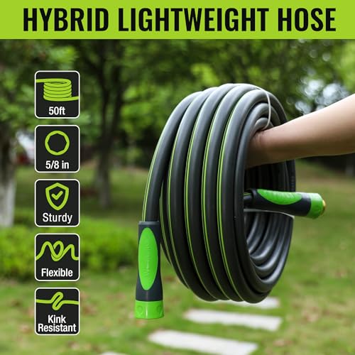 WORKPRO 5/8 IN X 50 FT GARDEN HOSE HEAVY DUTY LIGHTWEIGHT WATER BLACK/GREEN - Like New
