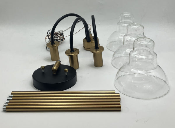 GENERIC 3 LIGHT CHANDELIER, CLEAR GLASS BOWL, WALL MOUNTED, 125V 75W - COPPER - Like New