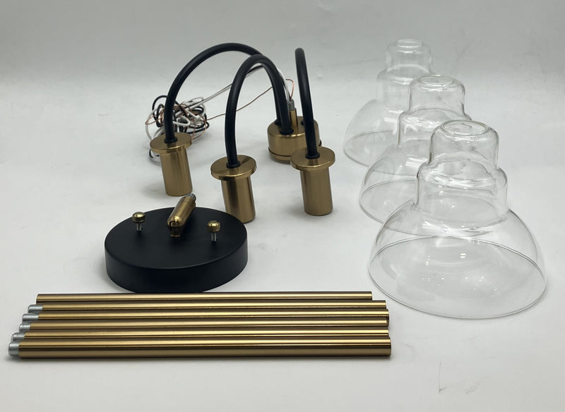 GENERIC 3 LIGHT CHANDELIER, CLEAR GLASS BOWL, WALL MOUNTED, 125V 75W - COPPER - Like New