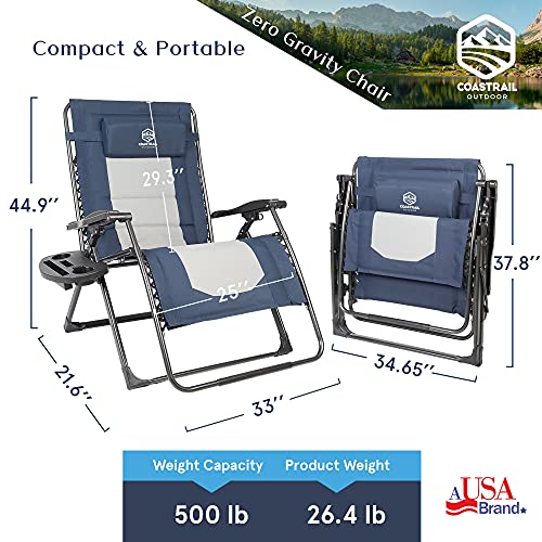 Coastrail Outdoor Zero Gravity Chair Lounge Reclinable Padded, 500lb Weight - Like New