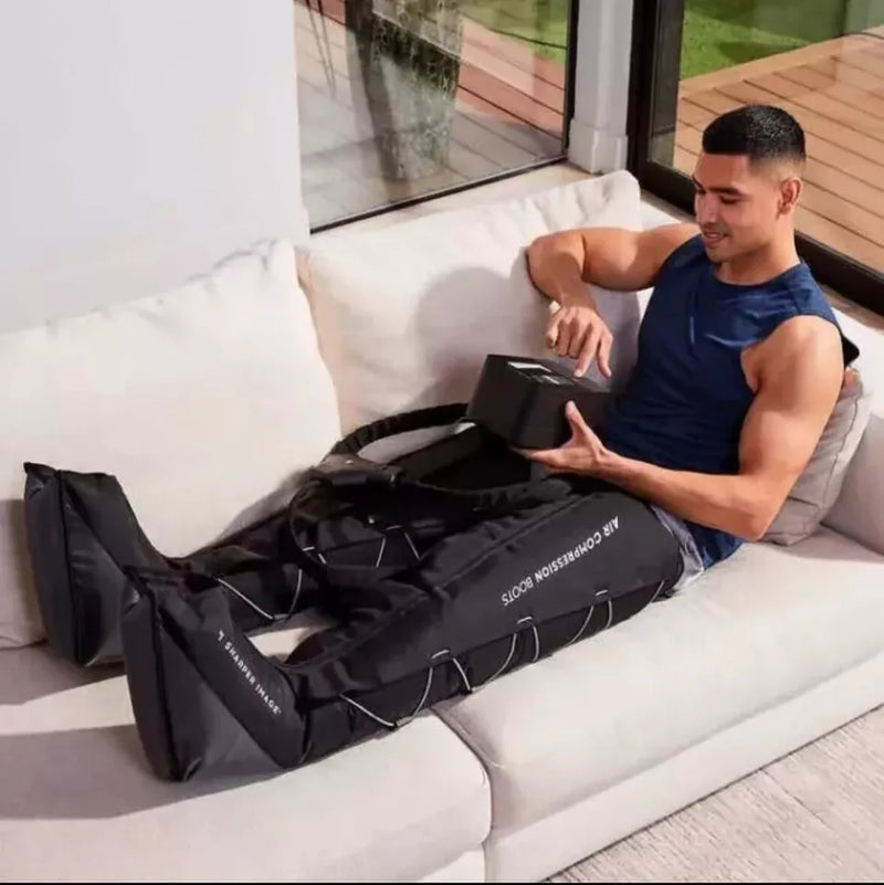 SHARPER IMAGE AIR COMPRESSION BOOTS LARGE/XL MASSAGER 5 MODES 5 LEVELS - BLACK - Like New