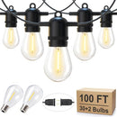 BRIGHTOWN LED OUTDOOR STRING LIGHTS FOR PATIO 100FT 32 SHATTERPROOF S14 - BLACK - Like New