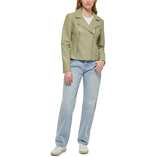 LW1RU538 LEVI'S WOMEN'S VEGAN LEATHER 538 MOTO JACKET WOMEN XL GREEN/CHARCOAL - Brand New