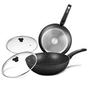 KOCH SYSTEME CS 11"/12" Nonstick Frying Pan, Glass Lid, 4PC, B08DR54VPN - Black - Like New