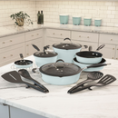 Paula Deen Family 14 Piece Ceramic, Non-Stick Cookware Set DFCW12SG - Sea Glass - Like New