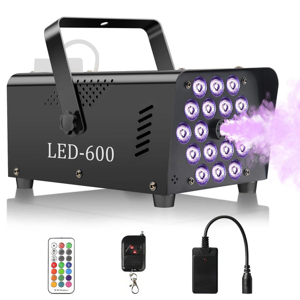 FOG MACHINE 18 LED LIGHTS 13 COLORS 2500CFM FOG 600W FAST SMOKE  - BLACK - Like New