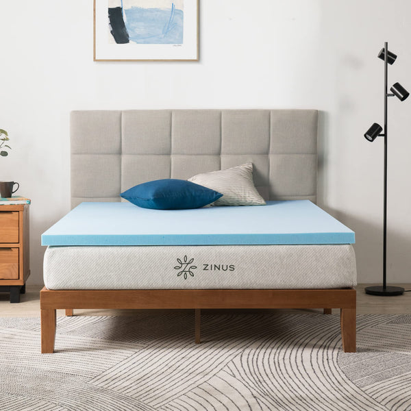 ZINUS 2 IN. NO POCKET GEL COOLING FOAM MATTRESS TOPPER QUEEN OLB-MGT-200Q - BLUE - Like New