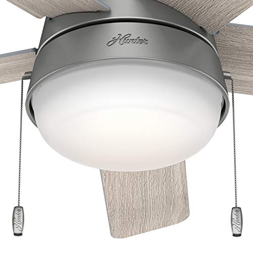 HUNTER FAN 46" CONTEMPORARY CEILING FAN LIGHT KIT PULL CHAIN MATTE SILVER - Like New